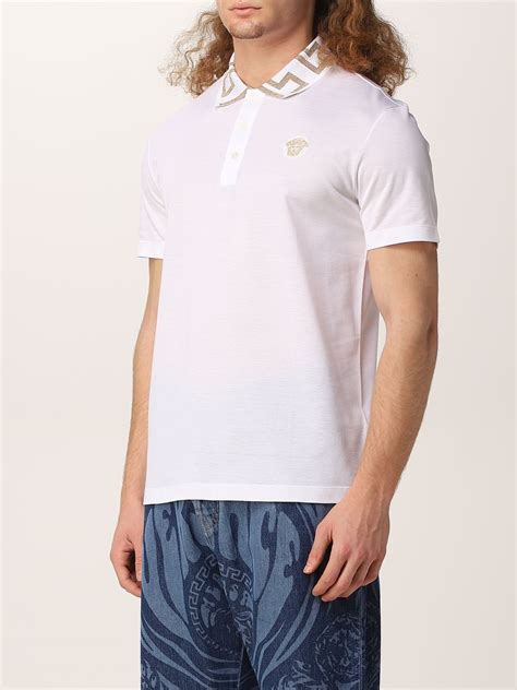 versace jeans couture short sleeve polo white|Versace polo shirt price.